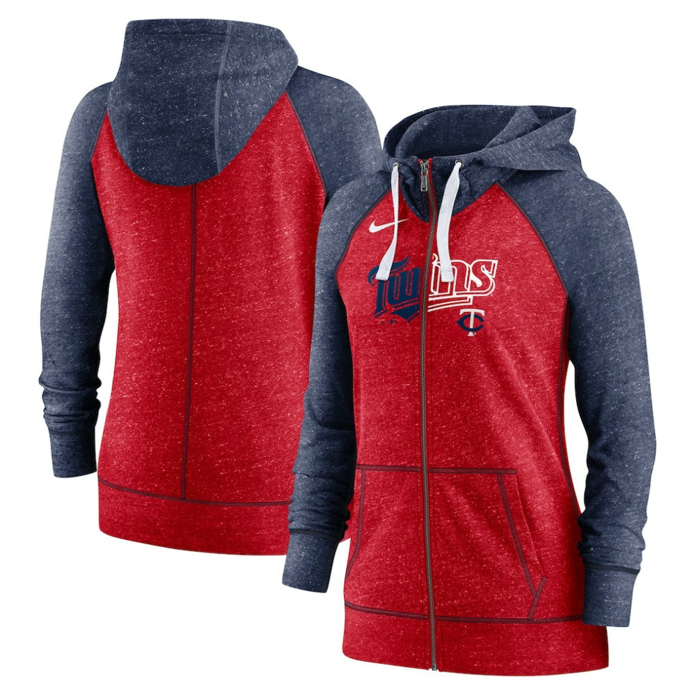 Minnesota Twins Nike Women's Split Wordmark Gym Vintage Raglan Lightweight Full-Zip Hoodie - MLB Hoodies