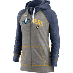 Milwaukee Brewers Nike Women's Split Wordmark Gym Vintage Raglan Lightweight Full-Zip Hoodie - MLB Hoodies