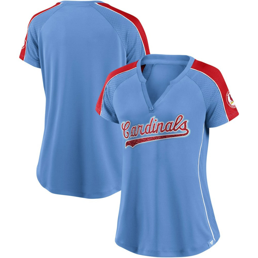 St. Louis Cardinals Fanatics Women's Light Blue/Red True Classic League Diva Pinstripe Raglan V-Neck T-Shirt - MLB T-shirts