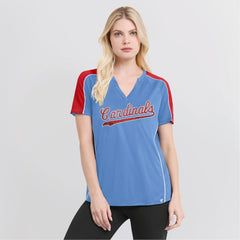 St. Louis Cardinals Fanatics Women's Light Blue/Red True Classic League Diva Pinstripe Raglan V-Neck T-Shirt - MLB T-shirts