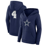Dallas Cowboys Dak Prescott Women's Player Icon Name & Number V-Neck Pullover Hoodie | NFL Discount