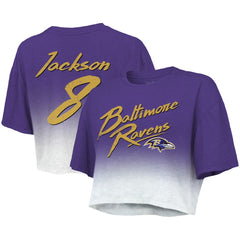 Baltimore Ravens Lamar Jackson Majestic Threads Women's Dip-Dye Player Name & Number Crop Top | NFL On sale
