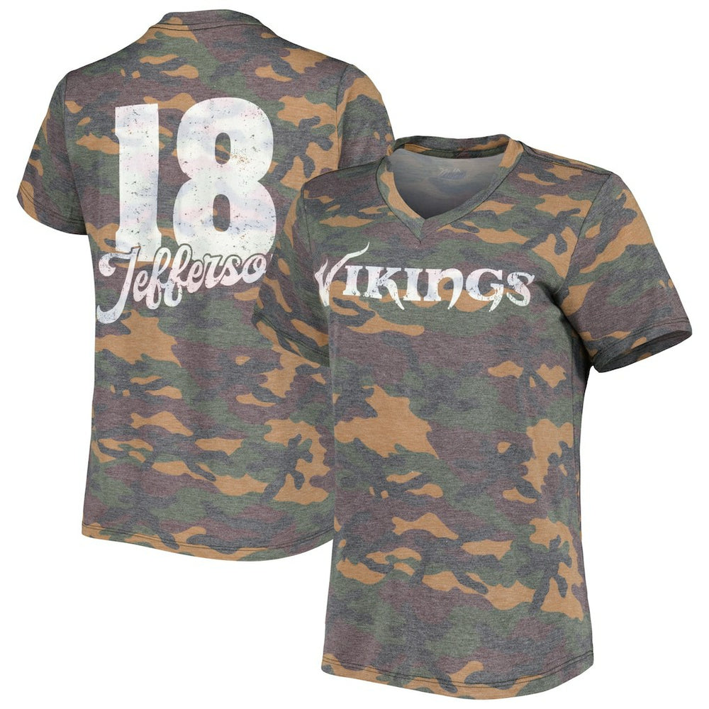 Minnesota Vikings Justin Jefferson Women's Name & Number Tri-Blend V-Neck T-Shirt | NFL Discount