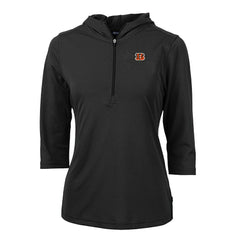 Cincinnati Bengals Cutter & Buck Women's Virtue Eco Pique Half-Zip 3/4 Sleeve Pullover Hoodie | NFL Discount