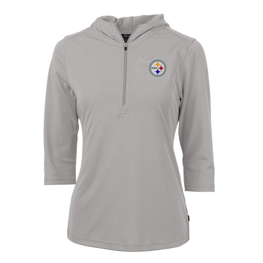 Pittsburgh Steelers Cutter & Buck Women's Virtue Eco Pique Half-Zip 3/4 Sleeve Pullover Hoodie | NFL Discount
