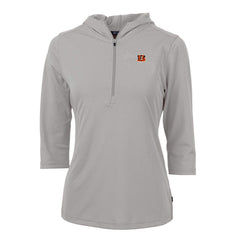 Cincinnati Bengals Cutter & Buck Women's Virtue Eco Pique Half-Zip 3/4 Sleeve Pullover Hoodie | NFL Sale