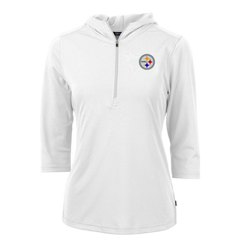 Pittsburgh Steelers Cutter & Buck Women's Virtue Eco Pique Half-Zip 3/4 Sleeve Pullover Hoodie | NFL Hot