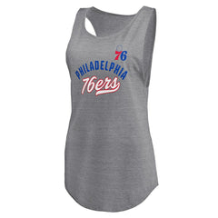 Heathered Gray Philadelphia 76ers Women's Quality Time Open Scoop Neck Tri-Blend Tank Top | NBA