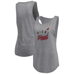 Heathered Gray Miami Heat Women's Quality Time Open Scoop Neck Tri-Blend Tank Top | NBA