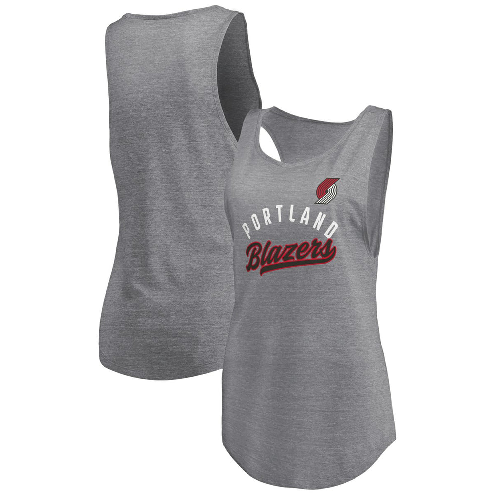 Heathered Gray Portland Trail Blazers Women's Quality Time Open Scoop Neck Tri-Blend Tank Top | NBA