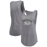 Heathered Gray Brooklyn Nets Women's Quality Time Open Scoop Neck Tri-Blend Tank Top | NBA