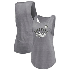 Heathered Gray Brooklyn Nets Women's Quality Time Open Scoop Neck Tri-Blend Tank Top | NBA