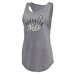 Heathered Gray Brooklyn Nets Women's Quality Time Open Scoop Neck Tri-Blend Tank Top | NBA