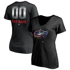 Columbus Blue Jackets Women's Personalized Midnight Mascot Logo V-Neck T-Shirt - NHL T-shirts