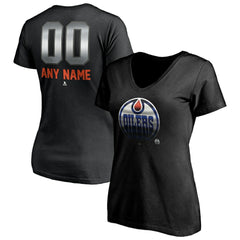Edmonton Oilers Women's Personalized Midnight Mascot Logo V-Neck T-Shirt - NHL T-shirts