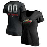 Minnesota Wild Women's Personalized Midnight Mascot Logo V-Neck T-Shirt - NHL T-shirts