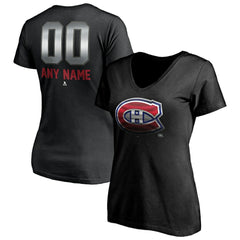 Montreal Canadiens Women's Personalized Midnight Mascot Logo V-Neck T-Shirt - NHL T-shirts