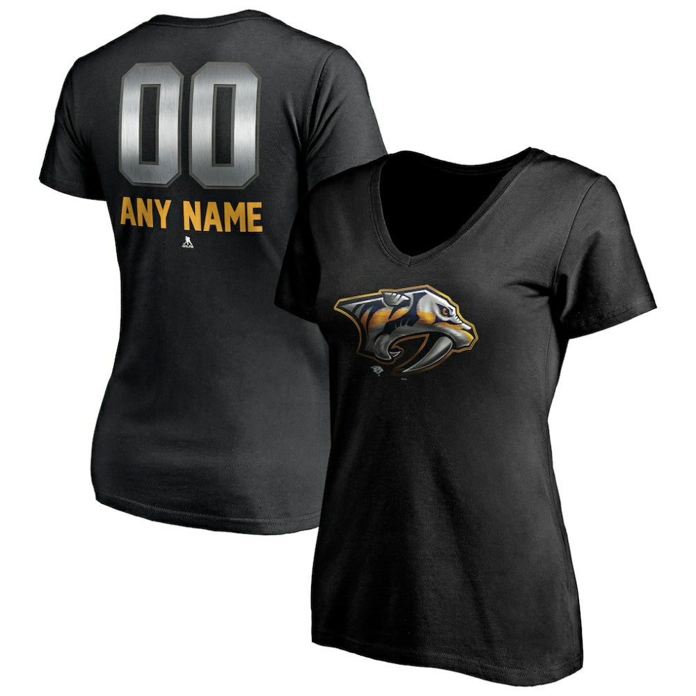 Nashville Predators Women's Personalized Midnight Mascot Logo V-Neck T-Shirt - NHL T-shirts