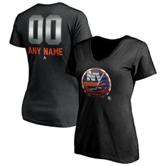 New York Islanders Women's Personalized Midnight Mascot Logo V-Neck T-Shirt - NHL T-shirts