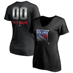 New York Rangers Women's Personalized Midnight Mascot Logo V-Neck T-Shirt - NHL T-shirts
