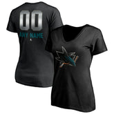 San Jose Sharks Women's Personalized Midnight Mascot Logo V-Neck T-Shirt - NHL T-shirts