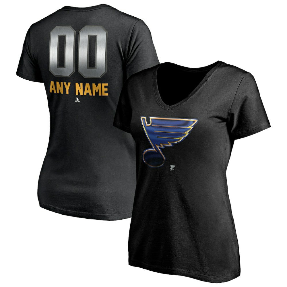 St. Louis Blues Women's Personalized Midnight Mascot Logo V-Neck T-Shirt - NHL T-shirts
