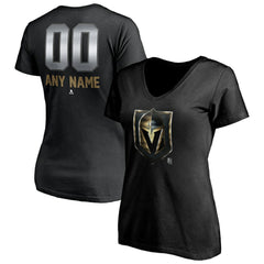 Vegas Golden Knights Women's Personalized Midnight Mascot Logo V-Neck T-Shirt - NHL T-shirts