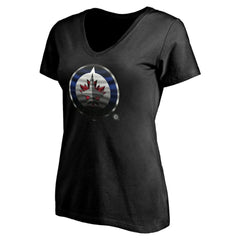Winnipeg Jets Women's Personalized Midnight Mascot Logo V-Neck T-Shirt - NHL T-shirts