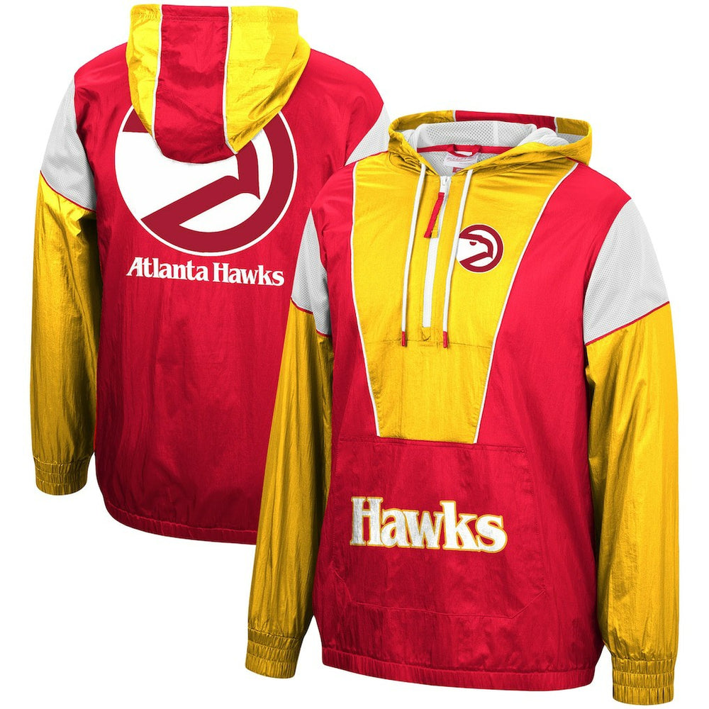 Red/Yellow Atlanta Hawks Hardwood Classics Highlight Reel Windbreaker Half-Zip Hoodie Jacket | NBA