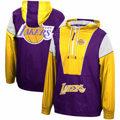 Purple/Gold Los Angeles Lakers Hardwood Classics Highlight Reel Windbreaker Half-Zip Hoodie Jacket | NBA