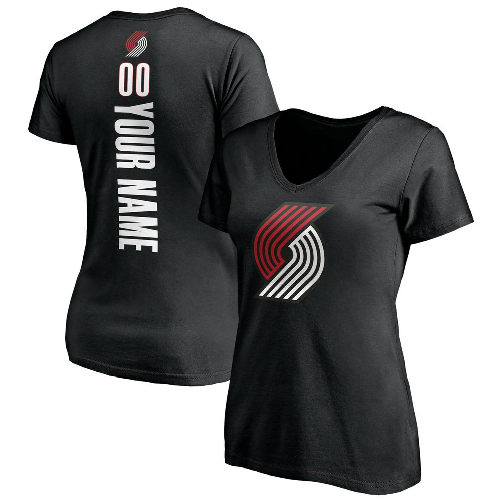 Black Portland Trail Blazers Women's Personalized Playmaker Team V-Neck T-Shirt | NBA