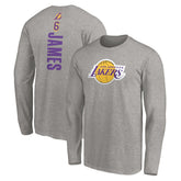 Heathered Gray LeBron James Los Angeles Lakers #6 Playmaker Name & Number Long Sleeve T-Shirt | NBA