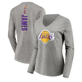Heathered Gray LeBron James Los Angeles Lakers Women's #6 Playmaker Name & Number Long Sleeve V-Neck T-Shirt | NBA