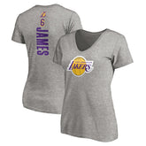 Heathered Gray LeBron James Los Angeles Lakers Women's #6 Playmaker Name & Number V-Neck T-Shirt | NBA