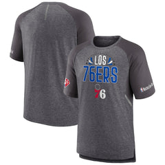 Heathered Gray Philadelphia 76ers 2022 Noches Ene-Be-A Core Shooting Raglan T-Shirt | NBA
