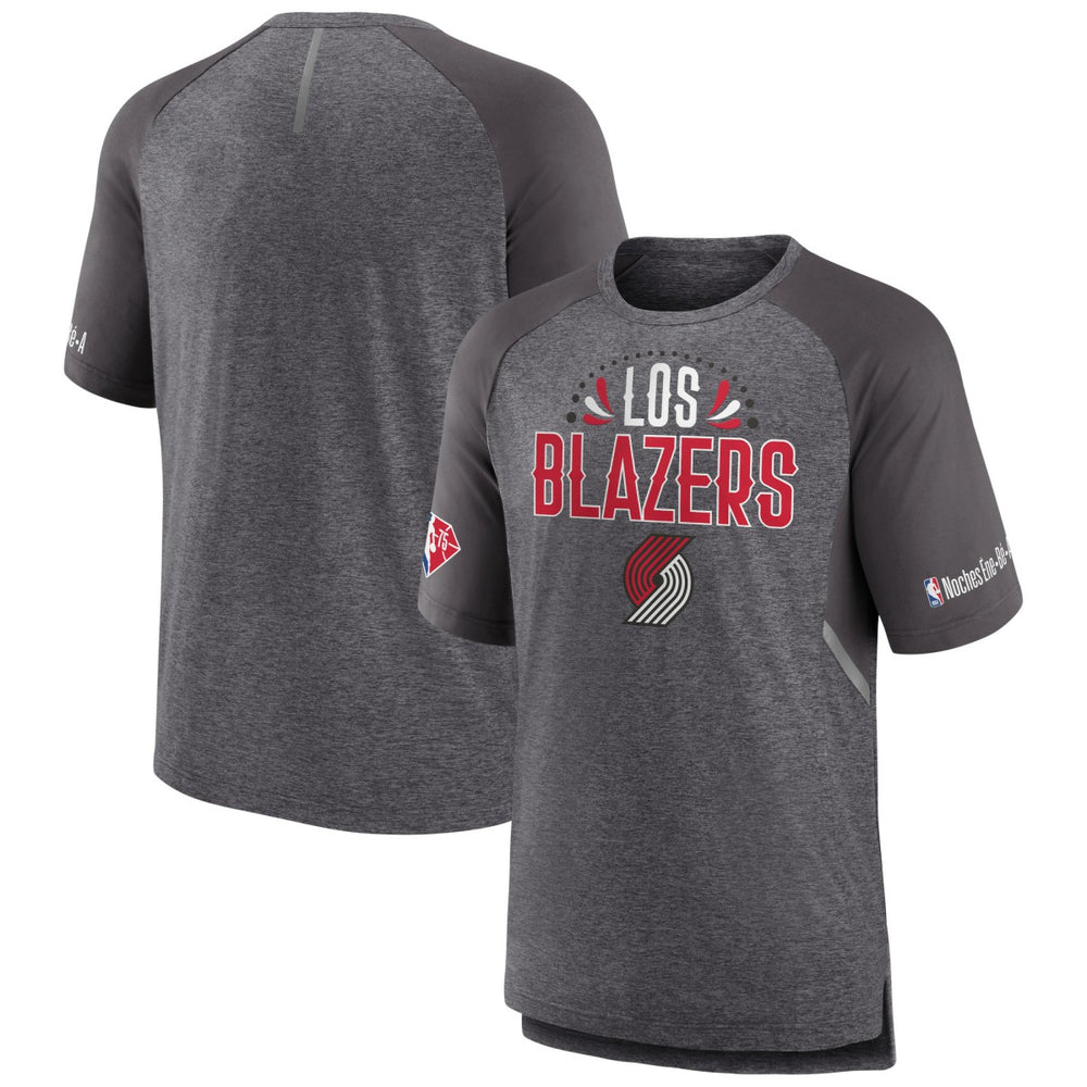 Heathered Gray Portland Trail Blazers 2022 Noches Ene-Be-A Core Shooting Raglan T-Shirt | NBA