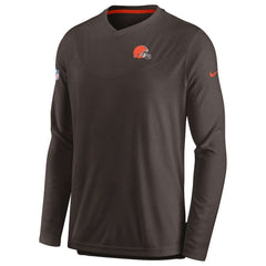 Cleveland Browns Sideline Coach Chevron Lock Up Long Sleeve V-Neck Performance T-Shirt | NFL Discount