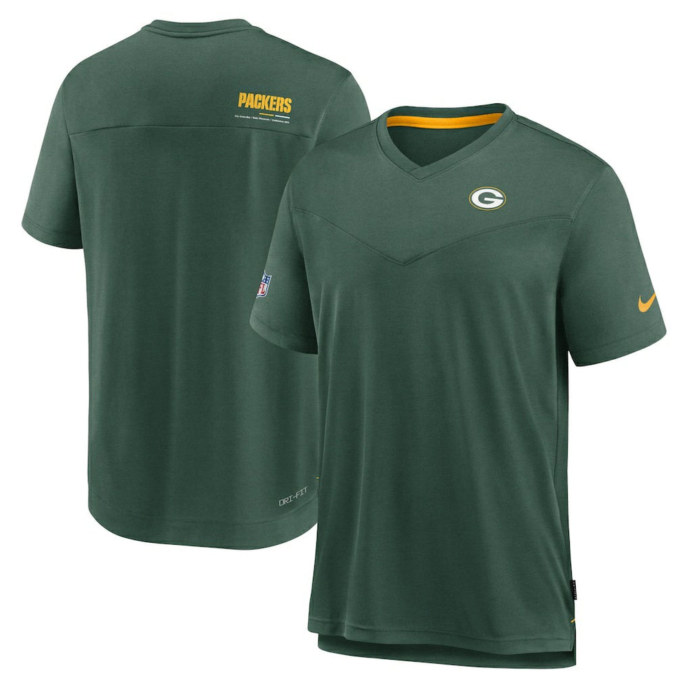 Green Bay Packers Sideline Coach Chevron Lock Up Logo V-Neck Performance T-Shirt | NFL Discount