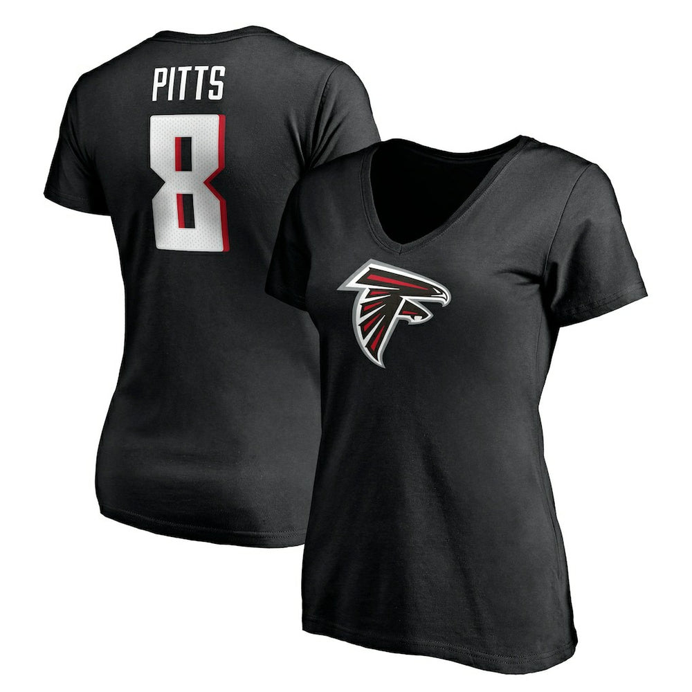 Atlanta Falcons Kyle Pitts Women's Player Icon Name & Number V-Neck T-Shirt | NFL Sale