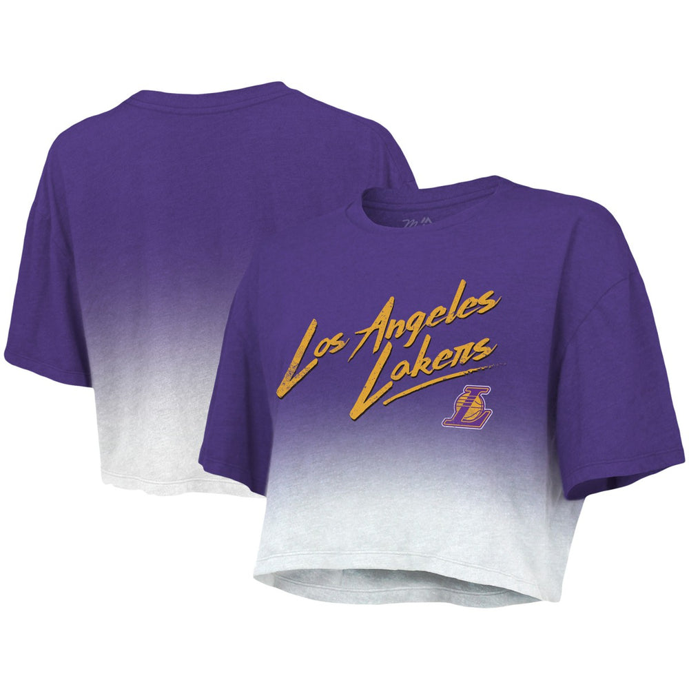 Purple/White Los Angeles Lakers Majestic Threads Women's Dirty Dribble Tri-Blend Cropped T-Shirt | NBA