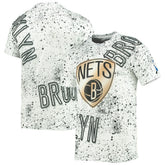 White Brooklyn Nets FISLL Gold Foil Splatter Print T-Shirt | NBA