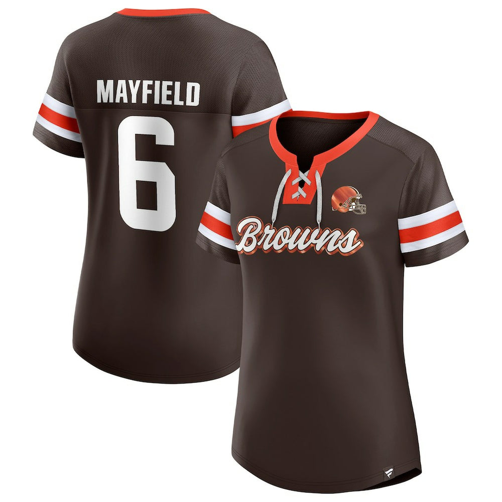 Cleveland Browns Baker Mayfield Women's Athena Name & Number Notch Neck T-Shirt | NFL Hot