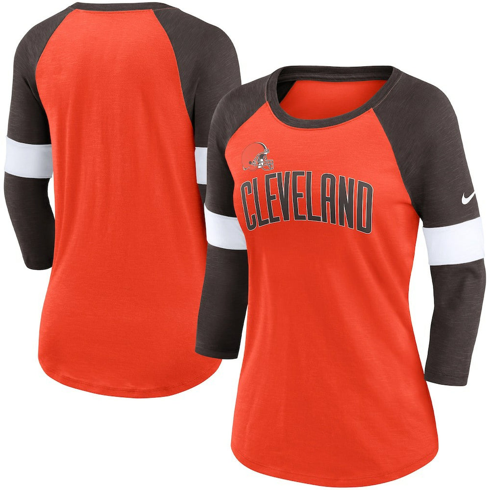 Cleveland Browns Women's Football Pride Slub 3/4 Raglan Sleeve T-Shirt | NFL Sale