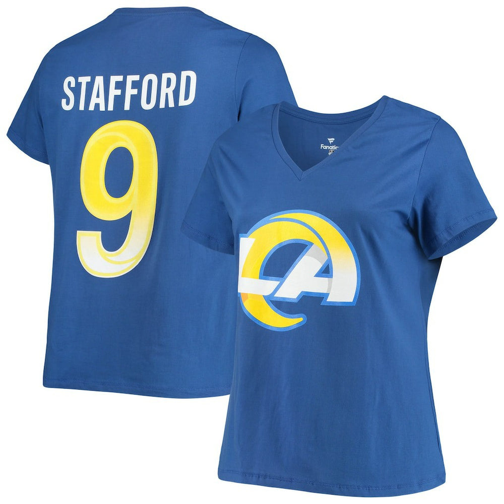 Los Angeles Rams Matthew Stafford Women's Plus Size Player Name & Number V-Neck T-Shirt | NFL On sale