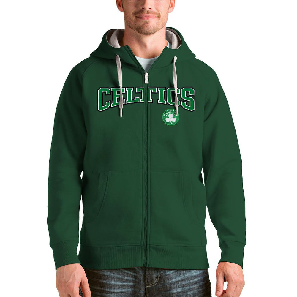 Hunter Green Boston Celtics Antigua Victory Full-Zip Hoodie | NBA