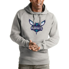 Heathered Gray Charlotte Hornets Antigua Logo Victory Pullover Hoodie | NBA