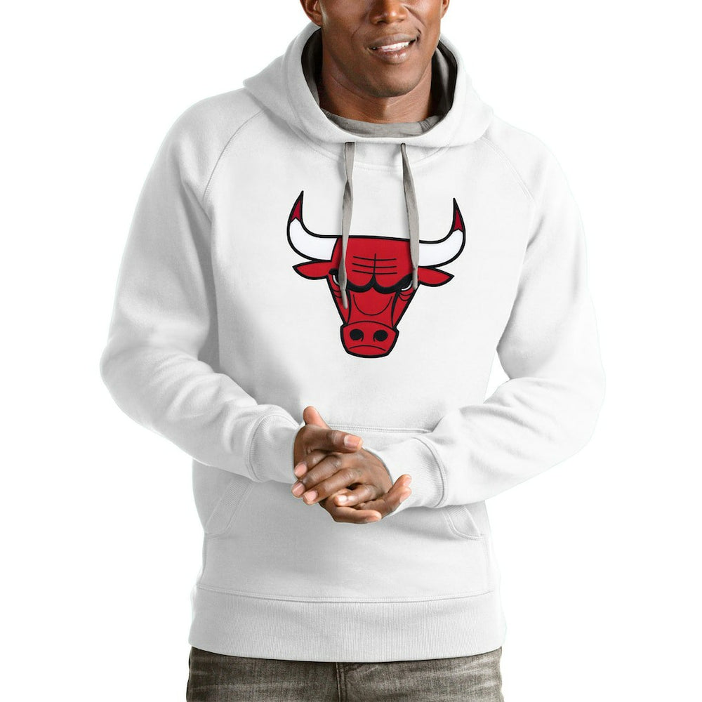 White Chicago Bulls Antigua Logo Victory Pullover Hoodie sale | NBA