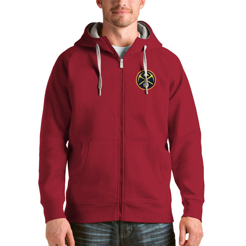 Red Denver Nuggets Antigua Logo Victory Full-Zip Hoodie sale | NBA