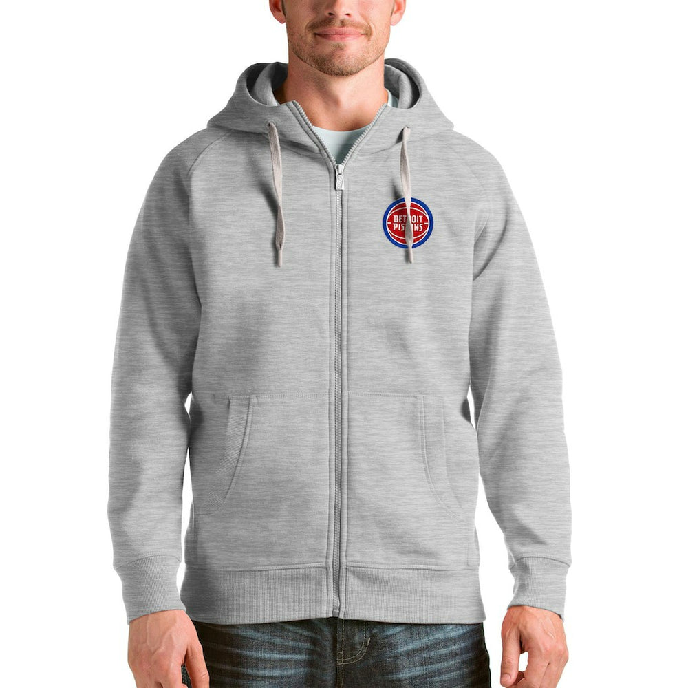 Heathered Gray Detroit Pistons Antigua Logo Victory Full-Zip Hoodie sale | NBA