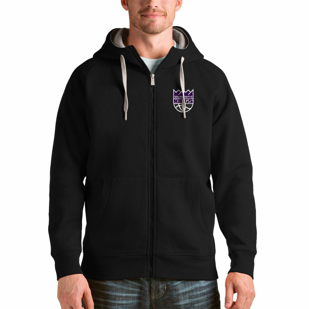 Black Sacramento Kings Antigua Logo Victory Full-Zip Hoodie | NBA